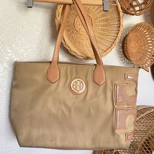 Tory Burch Beige Nylon Logo Tote Handbag